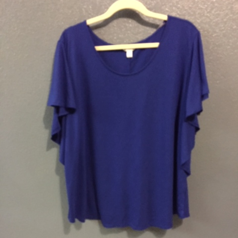 EXOTIC BLUE FLUTTER SLEEVE BLOUSE